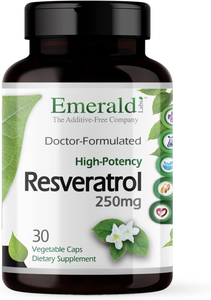 Laboratorios Esmeraldas Resveratrol - Suplemento dietético con Resveratrol para Soporte Celular y Cardiovascular - 30 cápsulas vegetales