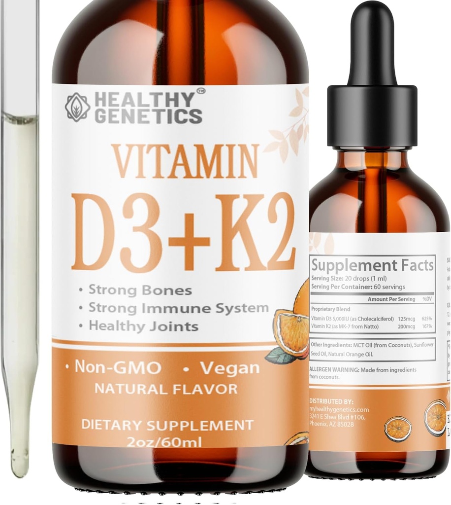 Vitamina Líquida D3 K2 Plus Vitamina K2 MK-7 tención 5000IU Vitamina D Líquidas gotas rígidas Huesos  vírgenes Immune  durable Heart Health