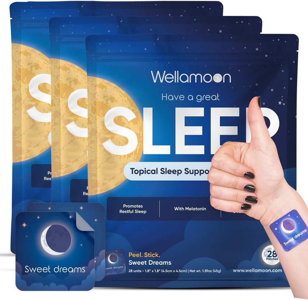 Wellamoon Original Sleep Patches for Adults Extra Strength ← Sleep Patch with Melatonin " Valerian ← Skin-Friendly " Cruelty-Free ← Larga Noche Confort para Hombres " Las mujeres siguen Pack de 3 x 28 Patches