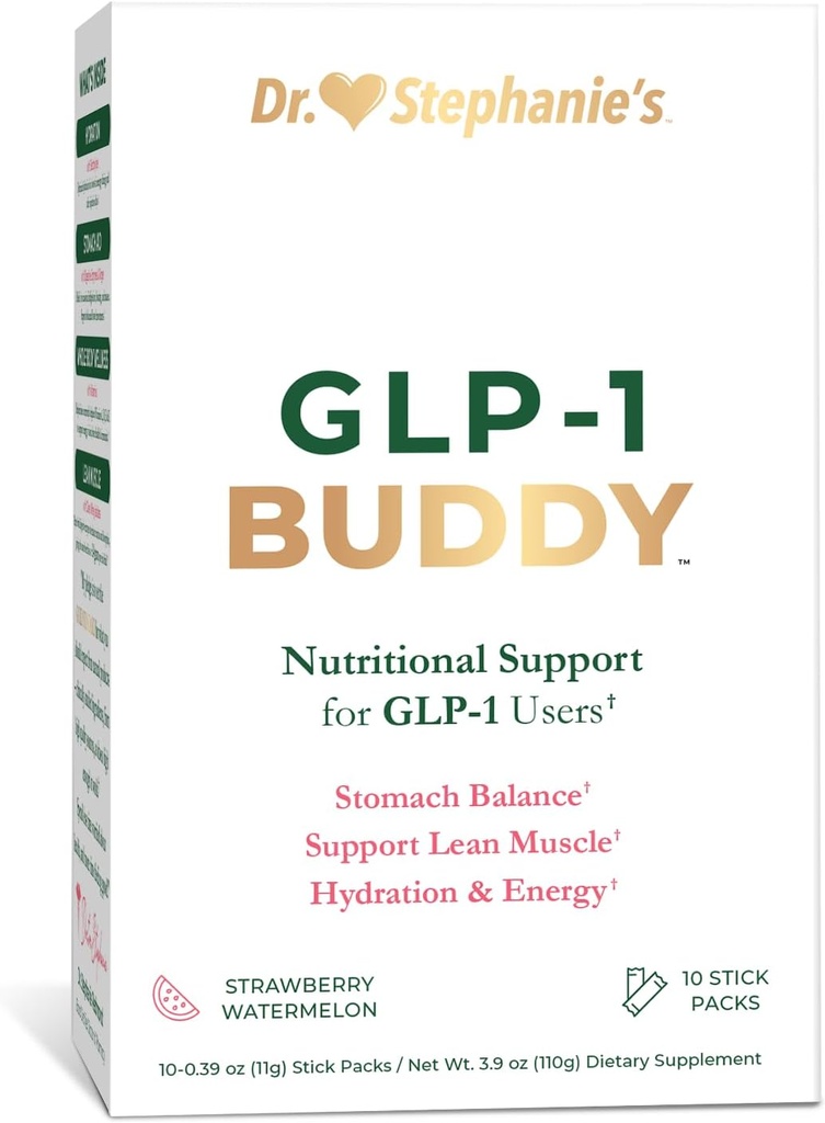 El GLP-1 Buddy Pair del Dr. Stephanie con GLP-1 Boosters para los mejores resultados - Soporte digestivo, Muscle de Lean Preserve, Reponer vitaminas - Strawberry Watermelon Drink Mix