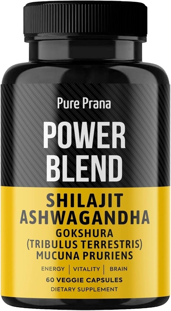 Puro Himalayan Shilajit con Ashwagandha para hombres - 12000mg Authentic Shilajit Capsules con Gokshura, KSM-66 & Safed Musli  sometida Premium Testosterone Support Suplemento de Energía " Vitality