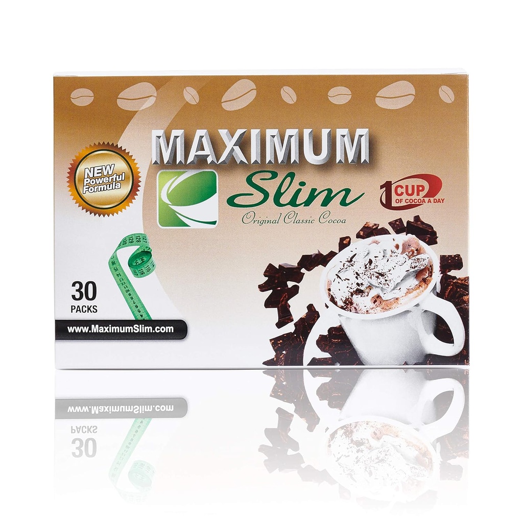 Maximum Slim Premium Instant Cocoa – Creamy, Delicious 4-in-1 Formula with Natural Herbal Extracts for Energy &amp; Vitality, Maximum Satisfaction & Taste. No Side Effects (Laxative-Free) –USA Made, 30 Ct
