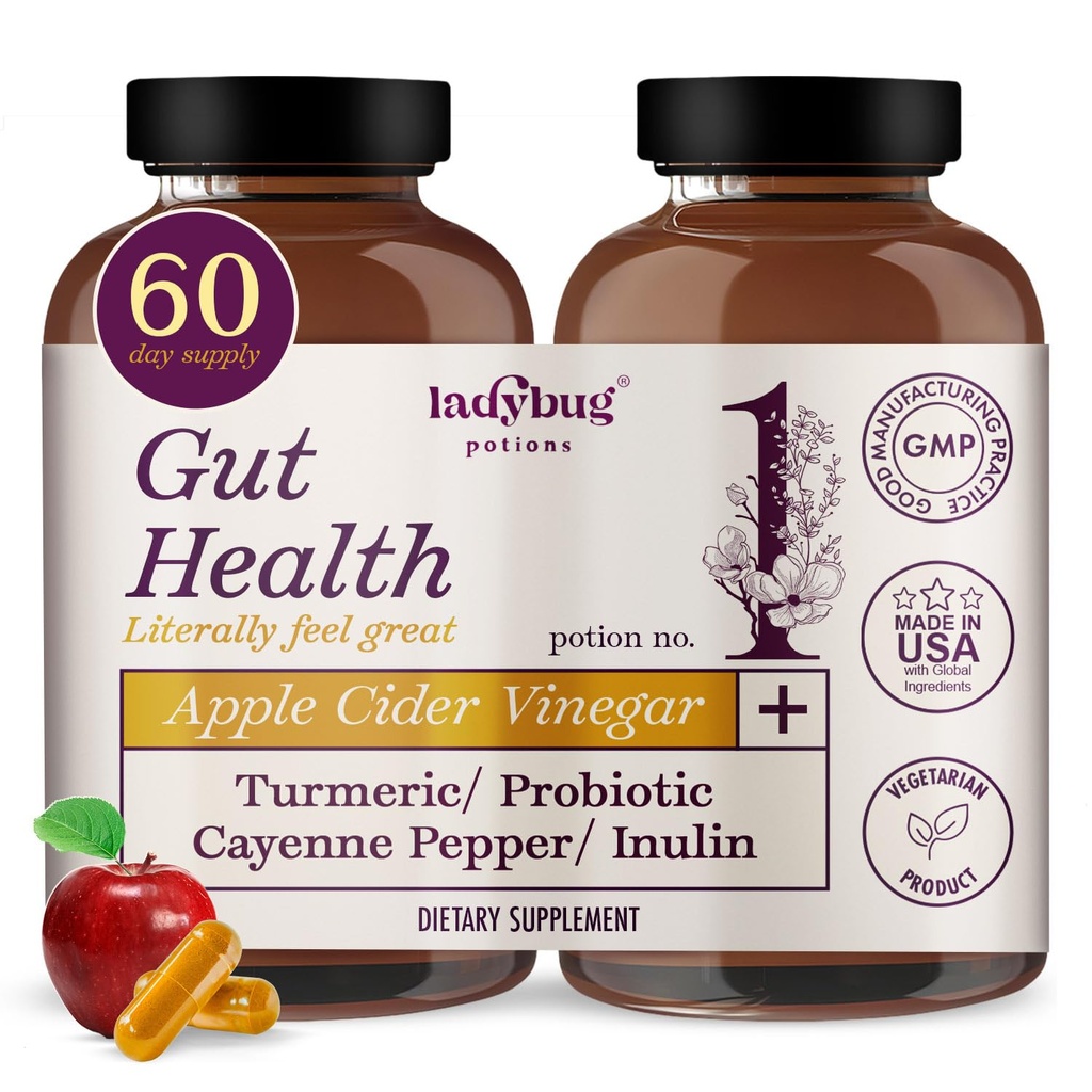 Vinagre de manzana orgánica 30Capítulos 2Pack Raw Premium Manzana de sidra cápsulas de vinagre, píldoras ACV con extracto de raíz tormérica Extracto Probiótico Blend, Pimienta de Cayena, Inulina &amp; Pepper negro para la digestión " Detox
