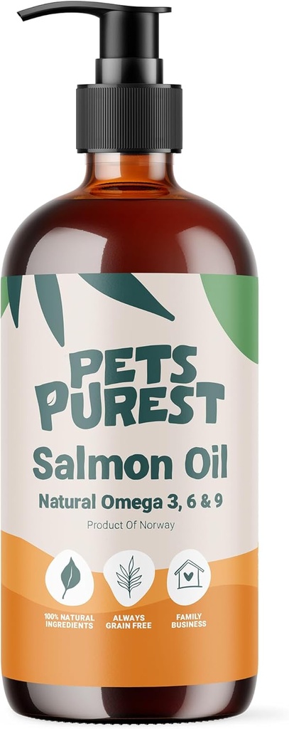 Pets Purest Salmon Oil for Dogs, Cats, Horses, Ferrets & Pets - 32 Fl Oz 100% Pure Premium Food Grade - Natural Omega 3, 6 &amp; 9 Suplemento - Promociona la carne, la piel, la unión y la salud cerebral