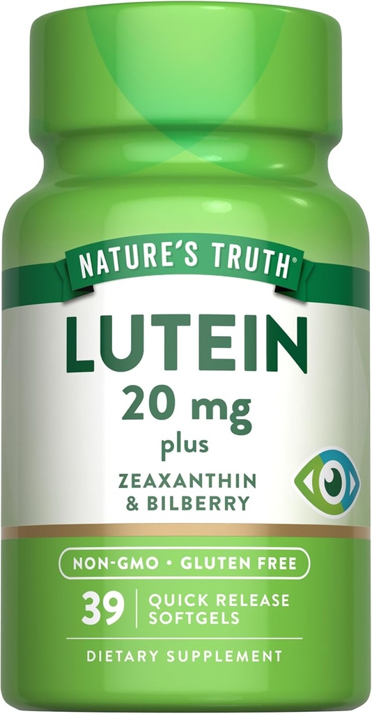 La verdad de la naturaleza Lutein y Zeaxanthin TEN 20 mg TEN 39 Softgels Silencio con Bilberry TEN NO GMO &amp; Gluten Suplemento Libre