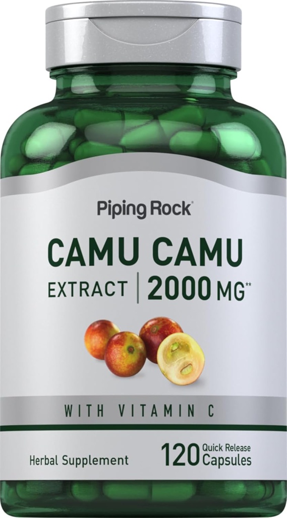 Piping Rock Camu Camu Capsules 2000mg tención 120 Pills ← Fruit Extract Silencio con Vitamin C Silencio No GMO, Gluten Suplemento gratuito