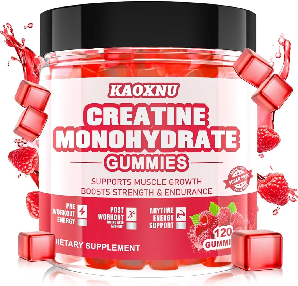 Cretina Monohydrate Gummies para Hombres &amp; Mujeres 120 CT - 5000mg de Monohidrato de Creatina por Servir - Azúcar Creatina Chewable Gratuita para la Fuerza Muscular, Muscle Builder, Energy Boost (Raspberry Flavor)