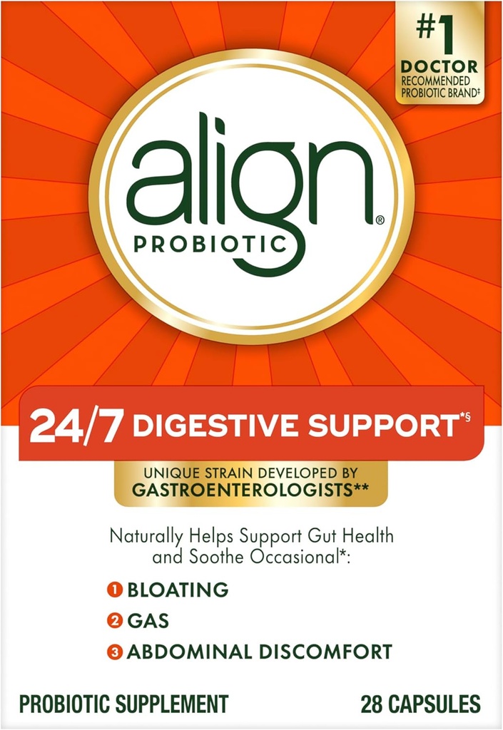 Probiótico Alineado, Probióticos para Mujeres y Hombres, Suplemento Probiótico diario para Salud Digestiva*, #1 Probiótico recomendado por Médicos y Gastroenterólogos‡, 28 cápsulas