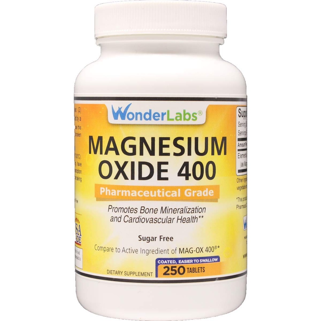 Wonder Labs Magnesium Oxide 400, 483 mg de Magnesium Oxide Pharmaceutical Grade** Comparación con MAG-OX 400 ® - 250 Tablets