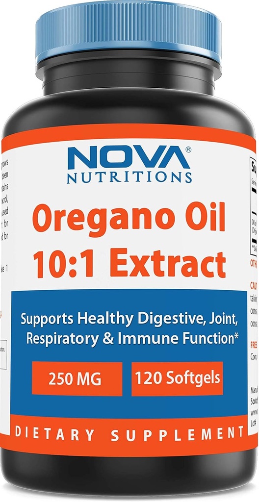 Nova Nutritions Oregano Oil 250 mg 10:1 Extracto - No GMO &amp; Gluten Gratis - Petróleo de orégano Pills - Immune Support - 120 Softgels