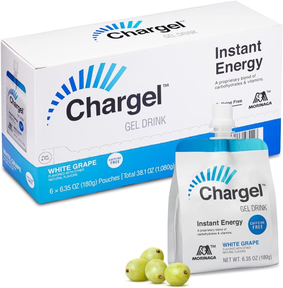 Chargel White Grape, Caffeine-Free Energy Gel Running, Biking, Workout, Hiking Essentials for Women &amp; Men, Gifts for Runners - Carbs Vitamins, Gluten Free - Pack of 6 Gels - 6.35oz Cada uno