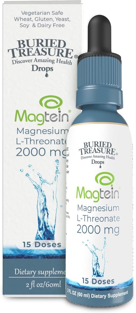 Tesoro Enterrado Magtein - 2 oz. 15 Doses, Magnesio de Salud del Cerebro L-Threonate para la memoria mejorada y el sueño