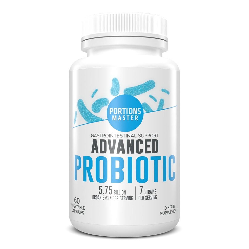 Porciones Master Probiotics 5.75 Billion CFU, Daily Probiotic and Organic Prebiotic Supplement for Gut Health, Digestive Support and Immune Balance, Non-GMO, Gluten-Free, Dairy-Free (60 Capsules)