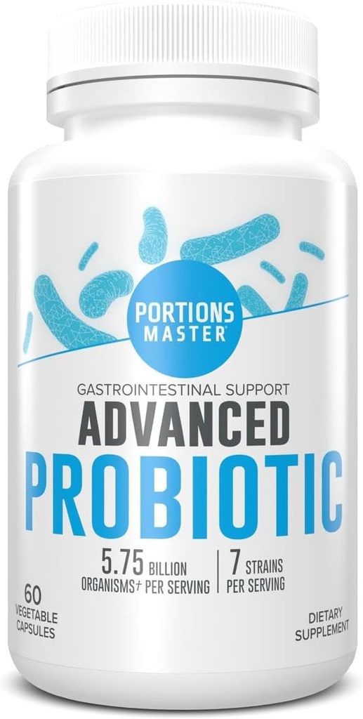 Porciones Master Probiotics 5.75 Billion CFU, Daily Probiotic and Organic Prebiotic Supplement for Gut Health, Digestive Support and Immune Balance, Non-GMO, Gluten-Free, Dairy-Free (60 Capsules)