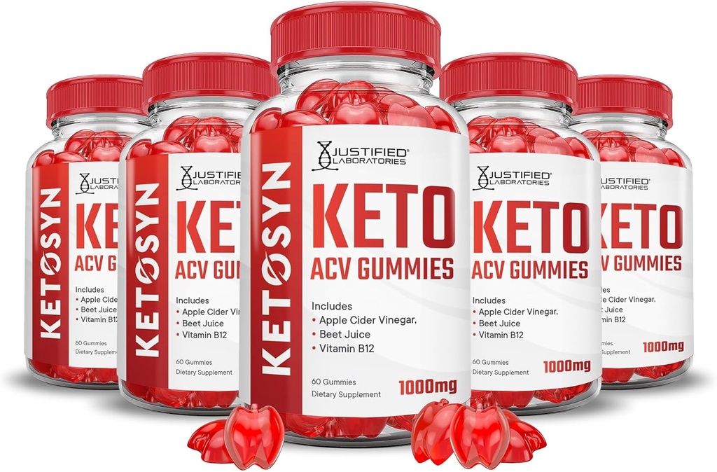 Laboratorios Justificados (5 Pack Ketosyn Keto ACV Gummies Advanced Formula 1000MG Ketosyn Keto Gummies Apple Cider Vinegar Formulado con Powder Pomegranate Beet Juice B12 Vegan Non GMO 300 Gummys