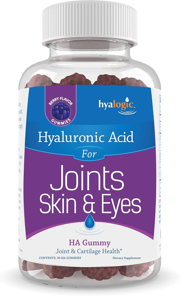 Hialogic Hyaluronic Acid Gummies Mixed Berry Flavor HA Gummies – Gluten-Free Gummy Vitaminas para Adultos - HA Suplemento para Juntas, Skin & Eyes (30 Cuenta)