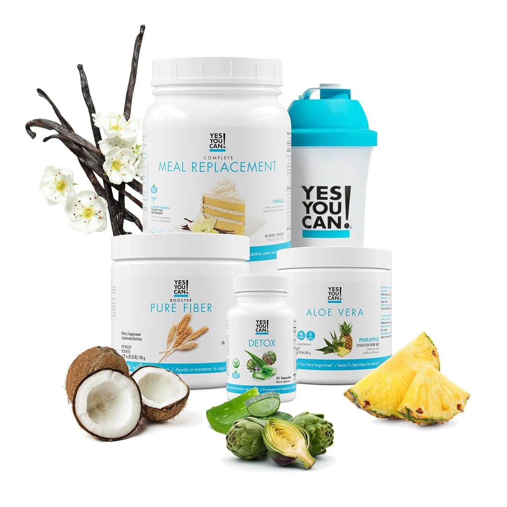 Yes You Can! Detox Plus Kit, Daily Cleanse Pure Fiber Meal Replacement, Drink Mix, Shake Booster and Supplement, Body Cleanse Kit for Women, Daily System Cleanse - Vanilla, Aloe Vera Pineapple
