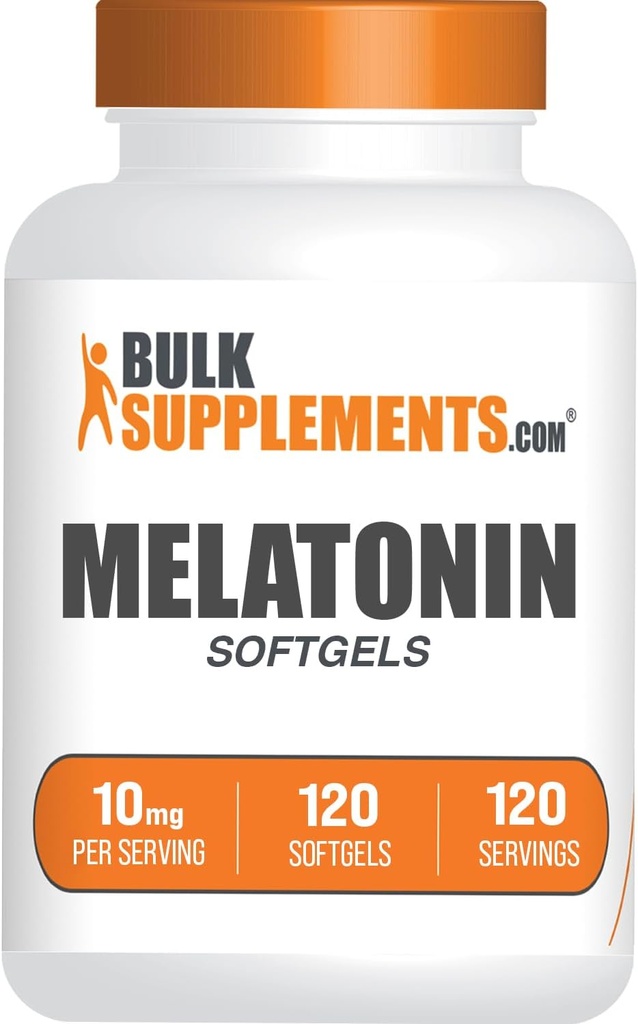 BulkSupplements.com Melatonin 10 mg Softgels - Melatonin for Adults, Sleep Supplement - 10mg Melatonin per Serving, Gluten Free, 1 Softgel per Serving, 120 Count (Pack of 1)