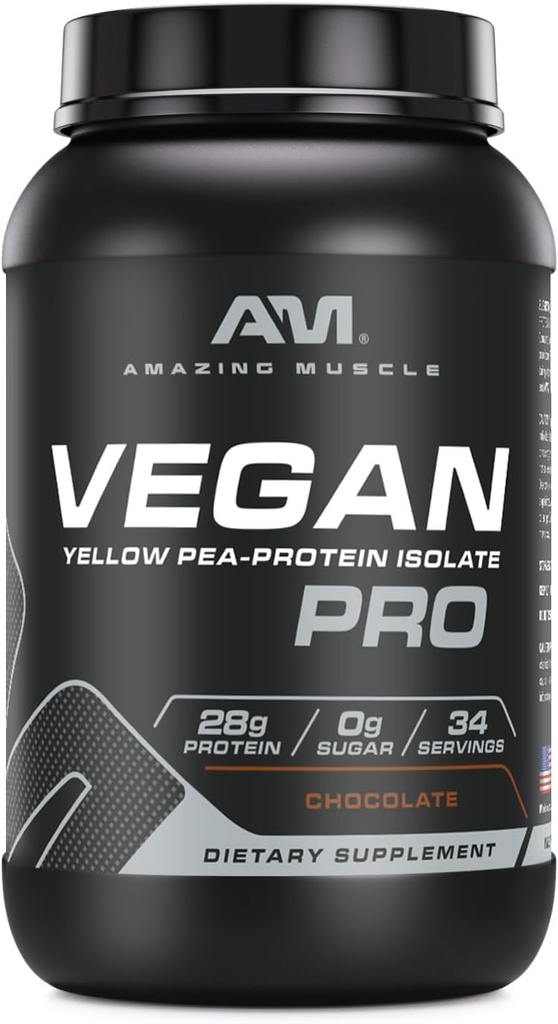 Sorprendente Muscle Vegan Protein Powder ← 28 Grams Protein TENIDO 34 Servings Silencio Zero Sugar Silencio Amarillo Pea Protein Isolate Suplemento TENIDO EN USA (3 Lb, Chocolate)