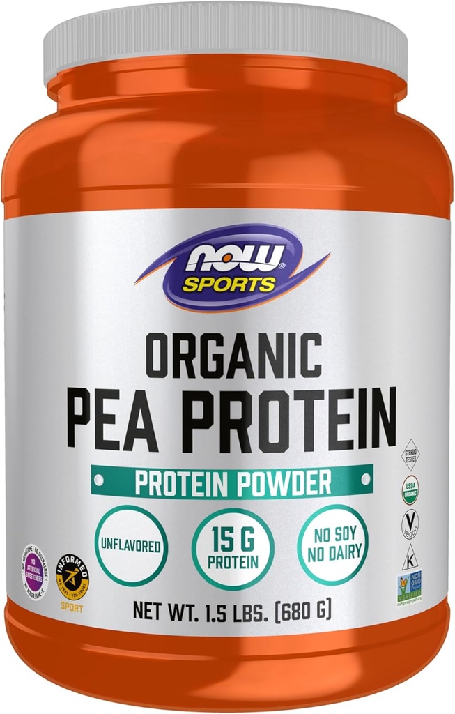 AHORA Foods Sports Nutrition, Certified Organic Pea Protein 15 Grams, Unflavored Powder, 1.5-Pound