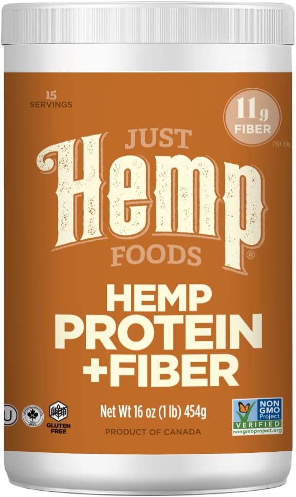 Just Hemp Foods Hemp Protein Powder Plus Fiber, Non-GMO Verified with 11g of Protein > 11g of Fiber per Serving, 16 oz - Packaging May Vary