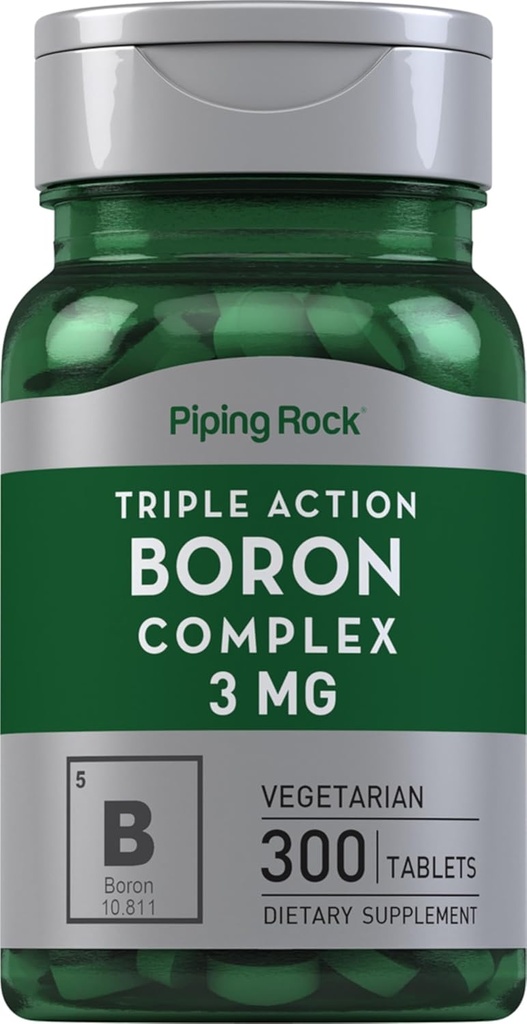 Piping Rock Boron Suplemento para Hombres y Mujeres TENIDO 3mg ANTE 300 Tablets TENIDO Complejo Triple TEN como Glycinate, Aspartate, Citrate TEN Vegetarian, Non-GMO, Gluten Free
