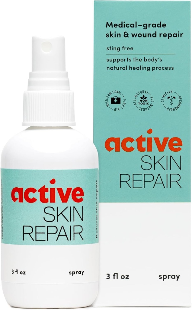 Reparación de la piel activa de primeros auxilios Healing Skin Spray - Natural &amp; No toxicico con ácido hipocloro para cortes menores, heridas, escrapes, sarpullidos, quemaduras solares, " Más, 3 oz