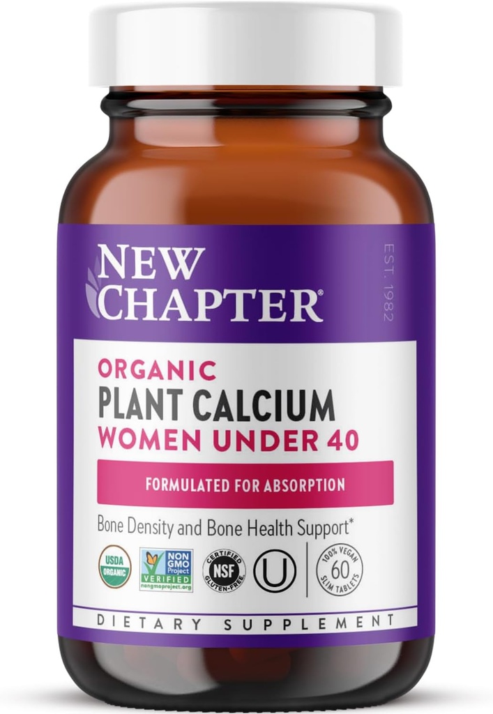 Nuevo capítulo Suplemento de calcio – Planta orgánica Calcio para Mujeres Menores de 40, con vitamina D3 para Absorción + Vitamina K2 + Magnesio, Vegetariano, Gluten Gratis - 60 Cuenta