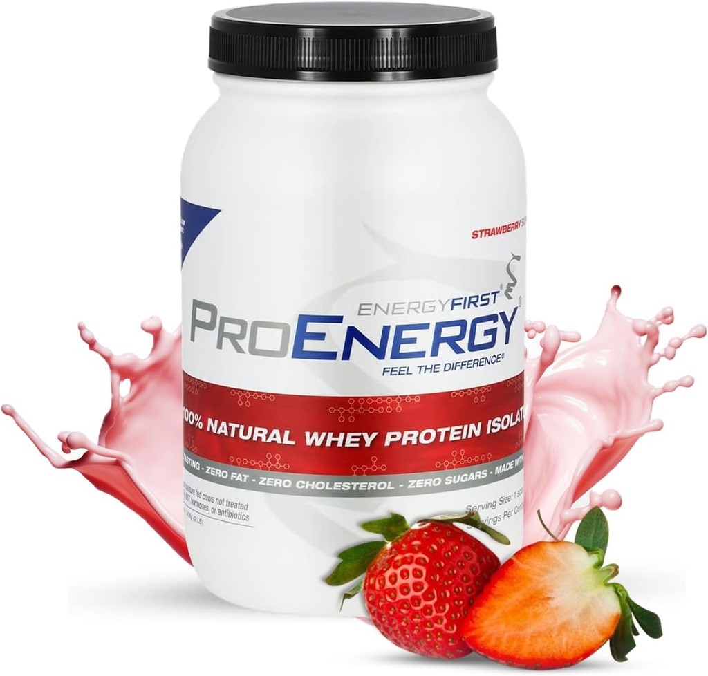 EnergyFirst Grass-Fed Strawberry Whey Protein Isolate (2lb), High-Protein Shake for Meal Replacement " Recovery, Non-GMO, Gluten-Free, 37 Servings
