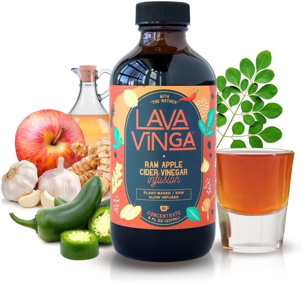 VINGA Lava Raw Manzana Sidra Bomba de Vina con Moringa Presionada Fría Oleifera, 8 oz., Natural Cold and Flu Remedy and Immune System Booster, Antioxidante Rich Superfood con 92 Nutrientes Esenciales