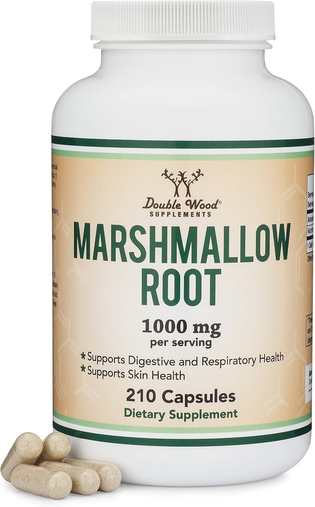 Marshmallow Root Capsules (210 Count, 1,000mg per Serving) High in Mucilage to Support Respiratory, Skin and Gut Repair (Vegan Safe, Gluten Free) by Double Wood