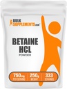BulkSupplements.com Betaine HCl Powder - Betaine Hydrochloride Supplement, Digestive Support - Gluten Free, 750mg per Serving, 250g (8.8 oz) (Pack of 1)