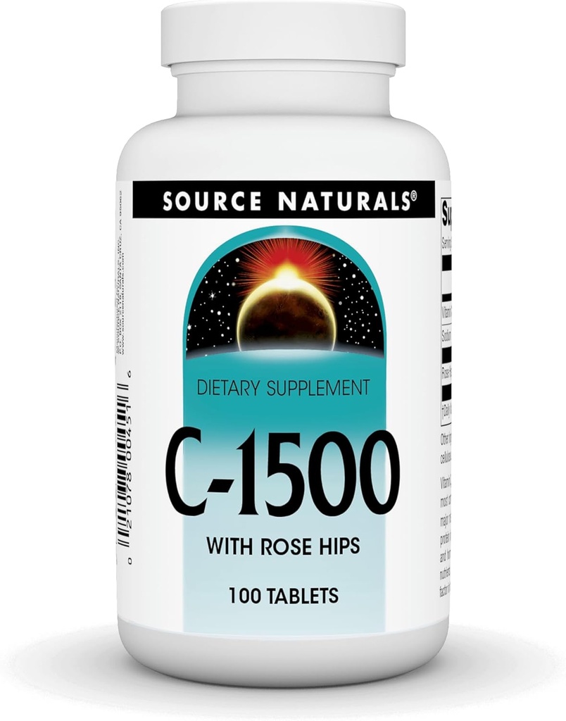 Source Naturals C-1500, with Rose HIPS 1500 mg for Immune System Support - 100 Tablets