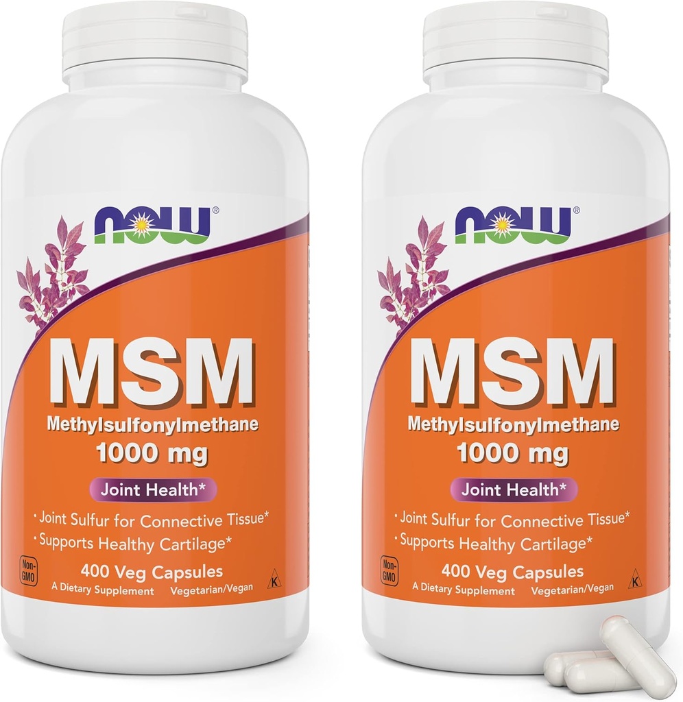Ahora MSM 1000mg, 400 Veg Capsules (Pack of 2) Methyl-Sulphonyl-Methane, Made in USA, Sulfur Supplement, Non-GMO, Vegan/Vegetarian Friendly