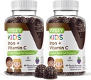Hierro VITEEY para niños con vitamina C - Soporta Energía, Formulación de células sanguíneas, Anemia de constructor de sangre Niños Suplementos de hierro - Vegan, Gelatin Gratis, Gluten Gratis - Tasty Chewable Grape Flavored Gummy