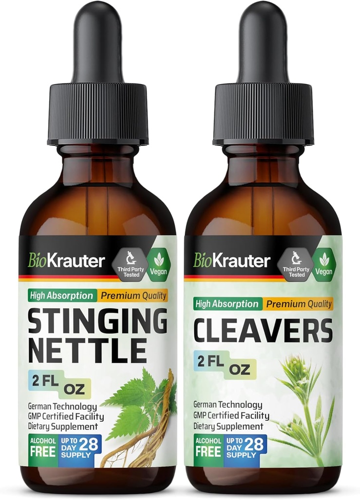 BIO KRAUTER Stinging Nettle Tincture 2 Fl. Oz. & Cleavers Tincture 2 Fl. Oz.