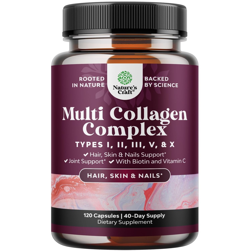 Píptidos multi colágeno avanzados 120ct - Suplemento de biotina y colágeno con uñas de piel bioperina y capilar Vitaminas para hombres - Píldoras múltiples para mujeres con tipos 1 2 3 5 & X