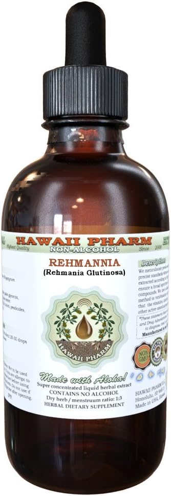 Rehmannia Alcohol-Free Liquid Extract, Rehmannia Orgánica (Rehmania Glutinosa) Dried Root Glycerite Natural Herbal Suplemento, Hawaii Pharm, USA 2 fl.oz