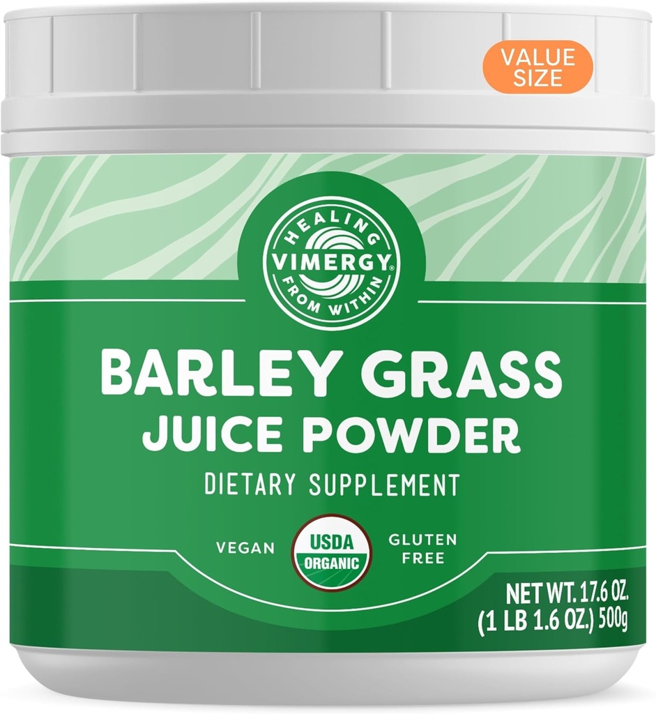 Vimergy Barley Grass Juice Powder Dietary Supplement - 0.8g per Serving (625 Serving) – Clean Superfood Formula – Promueve la Salud Cardiovascular* – Orgánica, Vegana y Sin gluten – Calidad 500g