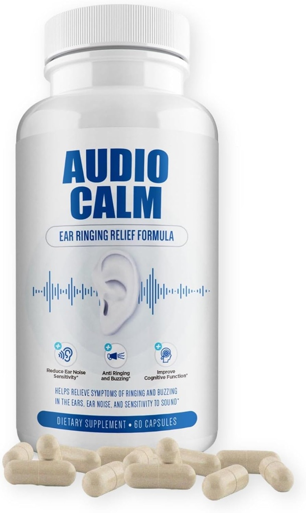 Audio Calma - Tinnitus Relief for Ringinging Ears - Ear Health Vitamins - Natural Stop Tinnitus Relief Solution - Rapid Ear Ringinging Relief, Buzzing, Clicking and Reduce Ear Noise Ø 60 Capsules (1)