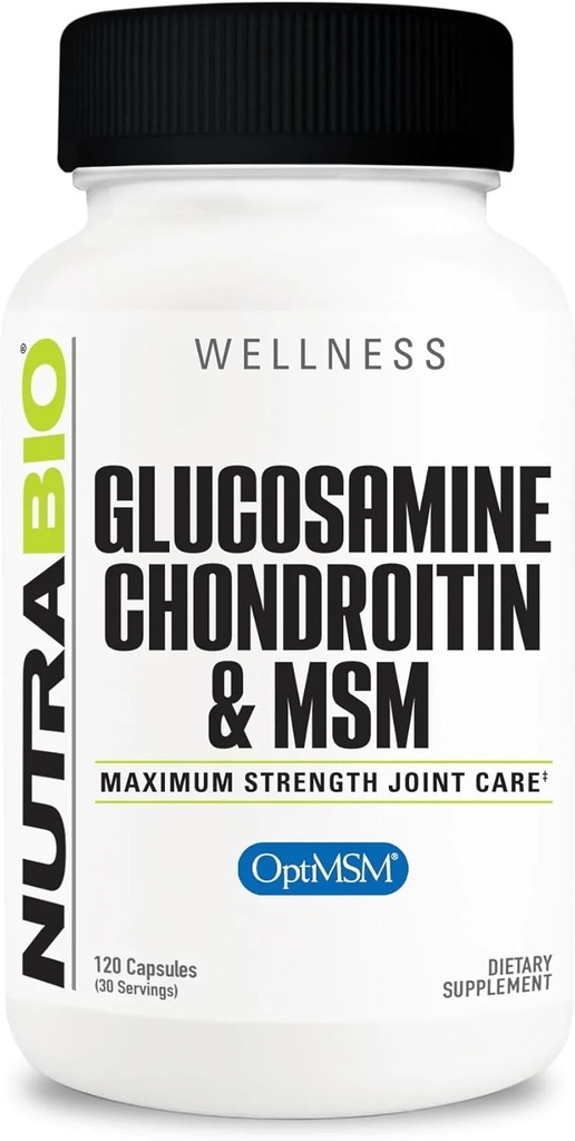 NutraBio Glucosamine Chondroitin &amp; OptiMSM Suplemento, Joint Support Formula - 120 Capsules (120 Conde)