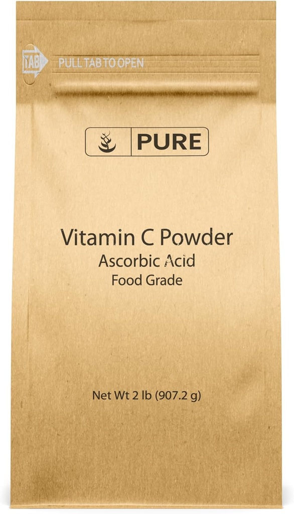 PURE ORIGINAL INGREDIENTES Vitamina C Polvo (2 lb) Ácido ascórbico, No GMO, Suplemento dietético