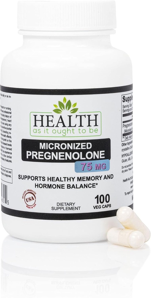 Salud Como Ought Ser Pregnenolone 75mg Suplemento – Forma micronizada para la absorción aumentada Tested for Purity and Strength tención 100 cápsulas
