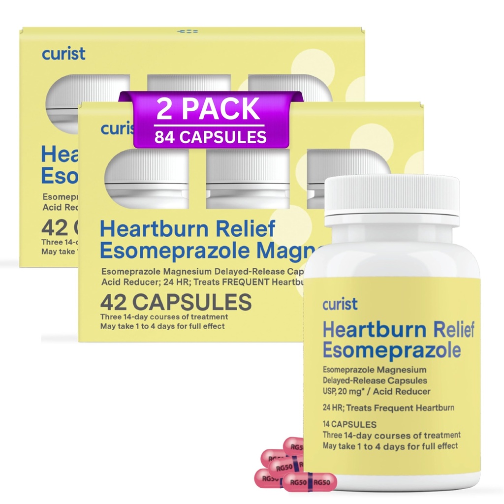 Curist Esomeprazole 20mg Capsules Delayed-Release 84 Cuenta - Medicamento de Reflujo ácido para el alivio de acidez - Dos paquetes de 42 cápsulas del conde (84 Total) - Acid Reflux Relief