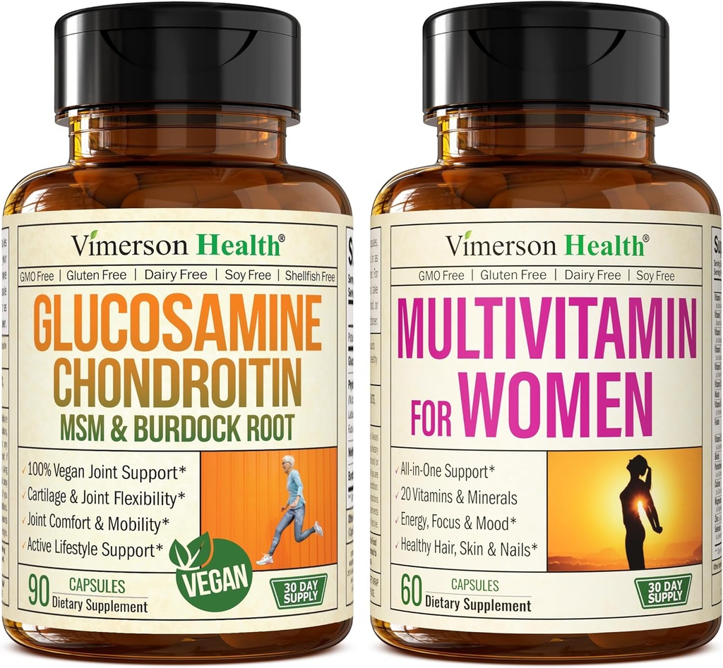 Vegan Glucosamine Chondroitin MSM Joint Support Suplemento & Complete Multivitamin for Women
