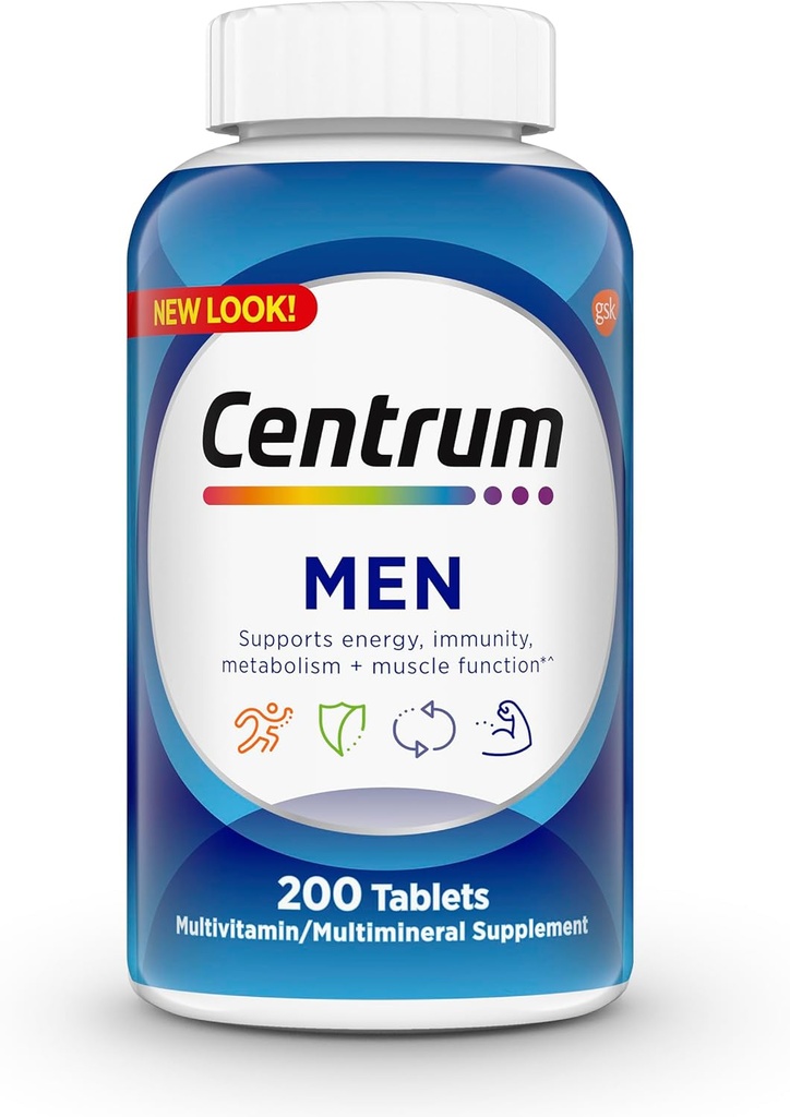 Centrum Multivitamin for Men, Multivitamin/Multimineral Supplement with Vitamin D3, B Vitamins and Antioxidants, Gluten Free, Non-GMO Ingredients - 200 Count