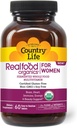 Country Life Realfood Organics Women’s Multivitamin – USDA Organic, Vegan, Gluten-Free – 1,300mg Fermented Whole Foods, Vitamins D, E, B, Folate & Biotin – Daily Energy & Beauty – 60 Tablets