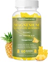 Magnesium Glycinate Gummies 500mg, Chewable Magnesium Supplement with Vitamin D3, B6, CoQ10, for Relaxation, Sleep & Mood Support, Calm Magnesium Gummy - 60 Pineapple Gummies