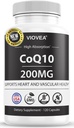 CoQ10 - Hecho en EE.UU., 120 cápsulas, 200 mg (4-Mes de suministro), Ultra alta absorción Coenzima Q10 Suplemento - Antioxidante para el corazón, la salud vascular y el cuerpo energético