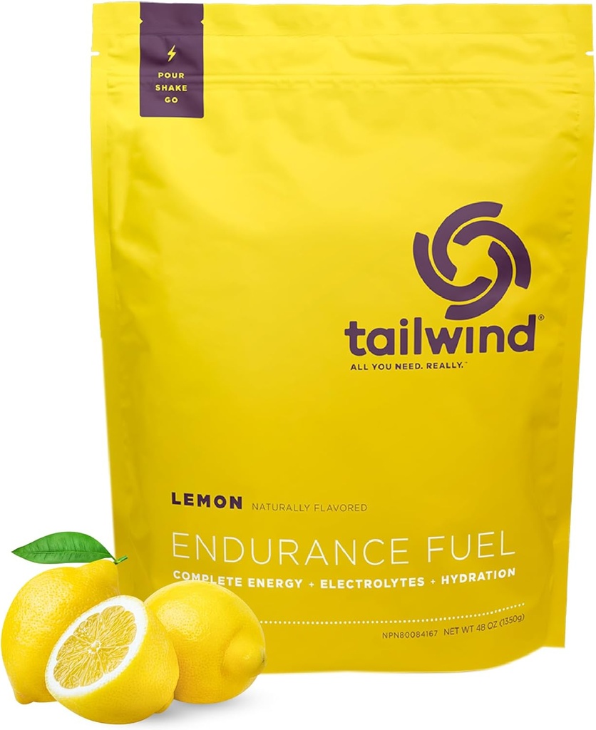 Tailwind Nutrition Endurance Fuel, Carbohydrate & Electrolyte Sports Drink Mix Powder, Gluten-Free, Vegan, Lemon, 50 Servings